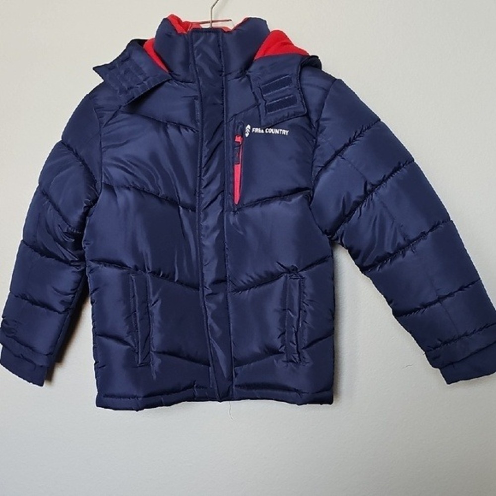 Free Country Boys Navy Blue Fleece Lined Puffer Jacket Detachable Hood Size S 8